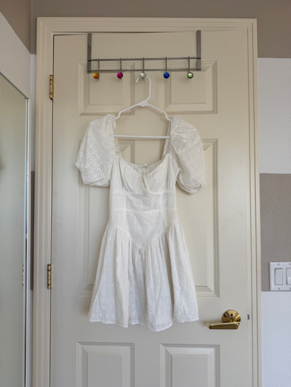Altar'd State White Eyelet Puff Sleeve Mini Dress